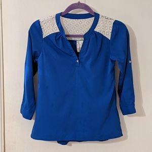 🌵-JAPNA KIDS Blue Dressy Blouse with Lace Sparkle